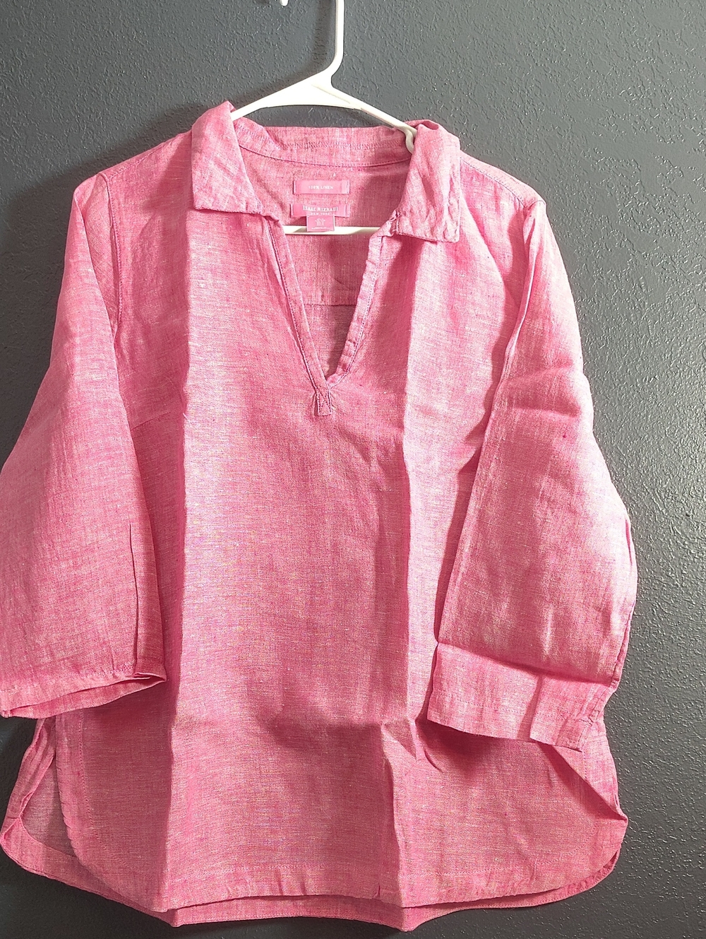 Linen Minimalist Isaac Mizrahi Rose-Pink Oversized Pullover Shirt